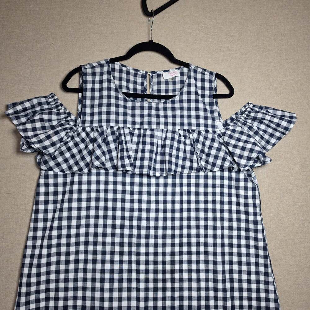 Fantastic Fawn Cold Shoulder Ruffle Mini Dress Womens Size XL Blue Gingham Lined - Picture 2 of 9